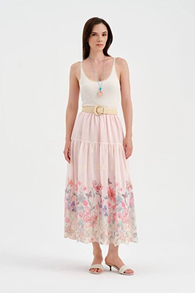 tw3 Women's Skirt with Floral Print Detail at the Hem and Elastic Waist Desig...