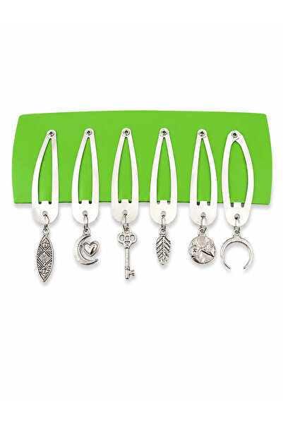 DEEFWEAR Set of 6 Charm Detailed Metal Snap Clips Silver Color Y2K Hair Acces...