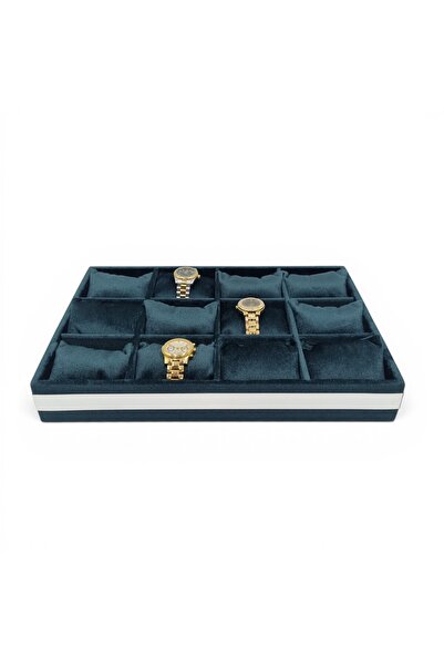 DİJİTAL ÇARŞI MAĞAZACILIK 12-Piece Watch Tray Watch Organizer Green Green Pad...