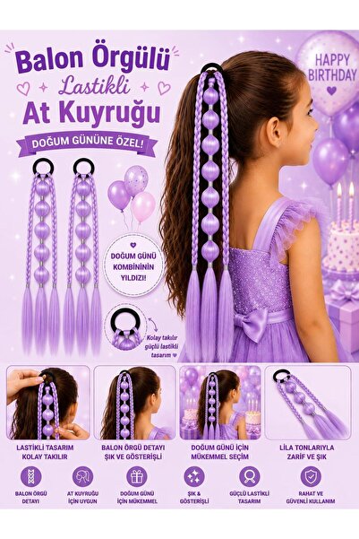 NOVA SAÇ Çocuk Balon Örgülü Lastikli At kuyruğu Tokası