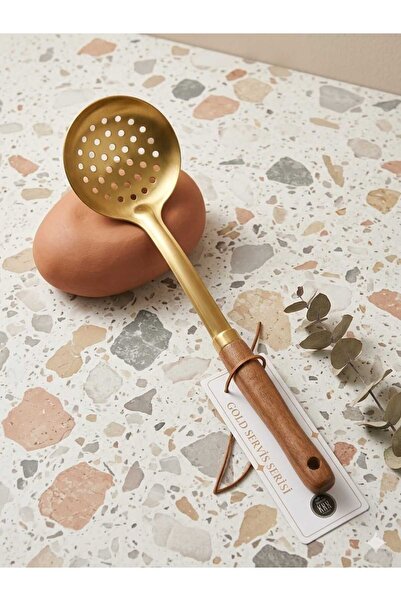 LOVYCO Gold Service Series Wooden Handle Gold Color Stainless Steel Colander ...