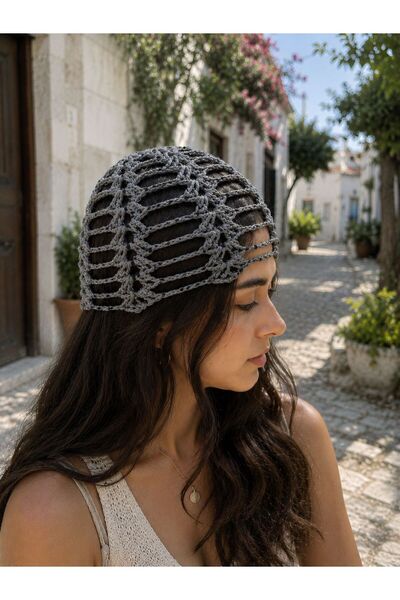 som Gray Hand Knitted Sequined Summer Mesh Beanie - Bohemian Women's Beanie