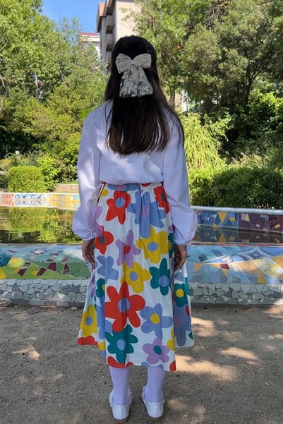 Masnu Çocuk 100% Cotton Colorful Floral Lined Summer Midi Length Girls' Hijab Skirt