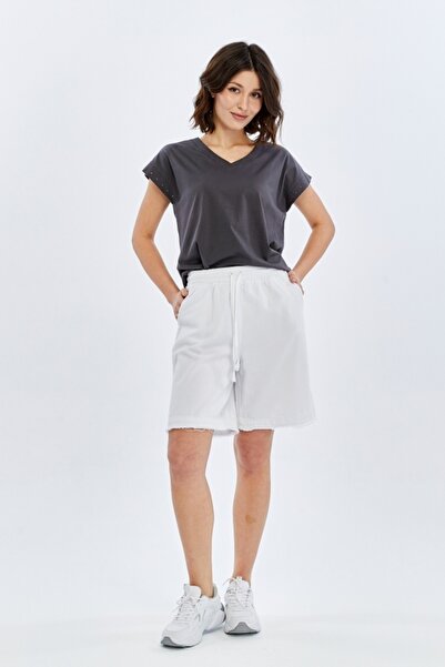 Çarli Short Women's Denim&Canvas Shorts 5326 White