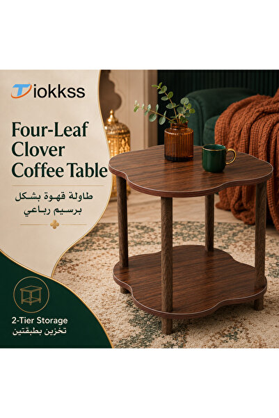 Tiokkss طاولة قهوة بتصميم البرسيم رباعي الأوراق، طاولة جانبية من خشب الجوز بط...