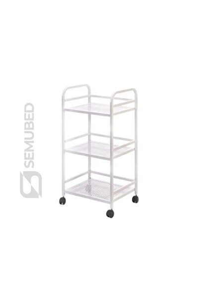 Semubed Cihaz Taşıma Sehpası Setup Masası 3 Raflı Beyaz Tekerlekli Keson