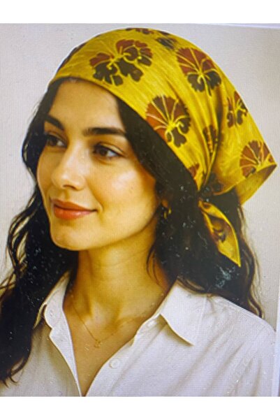 leillART Handmade Bandana with a Carnation Pattern on a Dark Mustard Background