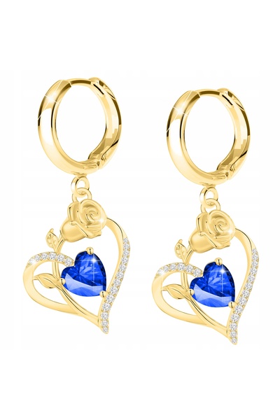 Larezo 925 Sterling Silver Gold Plated Earrings, Heart Shaped With Sapphire R...
