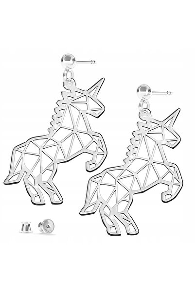 Larezo Cercei Din Argint 925 Cu Model Unicorn Inorog Origami, Inchizatoare Su...