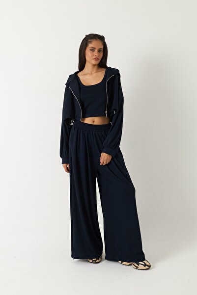 The Champ Clothing Women's 3-Piece Modal Set Livora Navy Blue – Crop Tank Top...