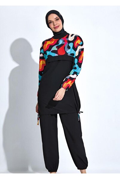 allsea Women's Long Sleeve Patterned Full Coverage Hijab Swimsuit C5T8N46