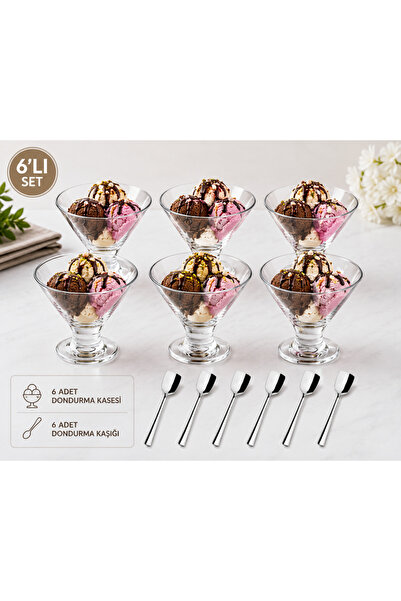 Paşabahçe Dondurma Ve Tatlı Kasesi 12 Parça Dondurma Kaşıklı Set