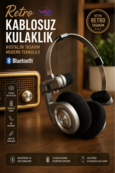 Wair Teknoloji Retro Bluetooth Kulaklık Yetişkin ve Çocuk Kablosuz 5.3 Katlan...