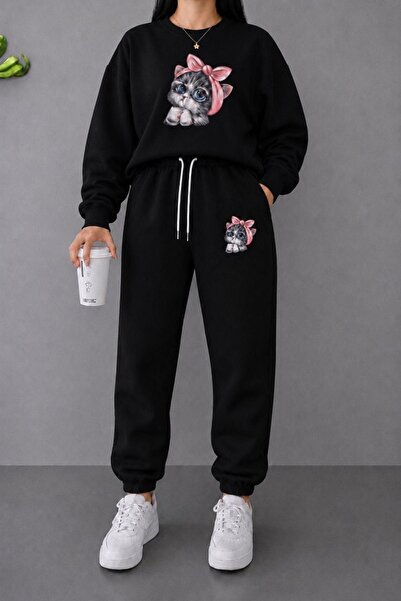 FAEL LİFE SET UNISEX CU GULER LARG ȘI PANTALONI DE TRENING CU IMPRIMEU CU PISICI