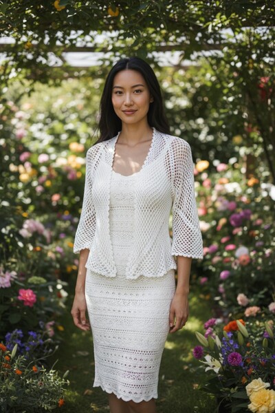 pulur.co White Hand Knitted Crochet Hexagonal Mesh Cardigan