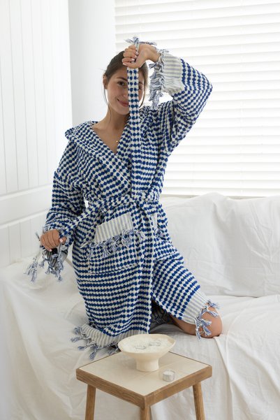 COMO HOME Nohut Bathrobe, Premium 100% Cotton Woven Bathrobe, Soft Weighted B...