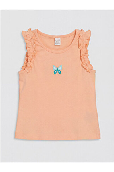 LC Waikiki New Season Mercan Crew Neck Ruffled Girls' Undershirt