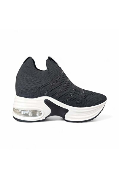 Guja Kadın Triko Detaylı Bağcıksız Dolgu Taban Spor Ayakkabı & Sneaker Siyah