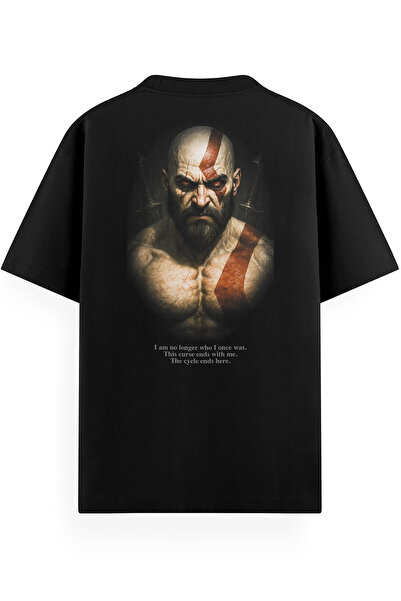 Overoz تي شيرت أسود للرجال/النساء ذو مقاس كبير جزئياً مطبوع عليه God Of War ع...
