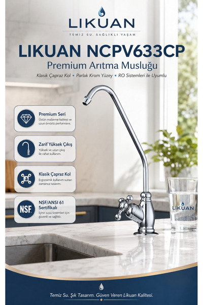 LİKUAN hardware NCPV633CP NSF ANSI 61 Sertifikalı Krom RO Su Arıtma Musluğu Ç...
