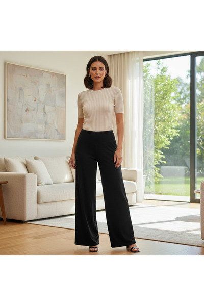 esmara Women's Black Cotton Maternity Wide Leg Trousers XL