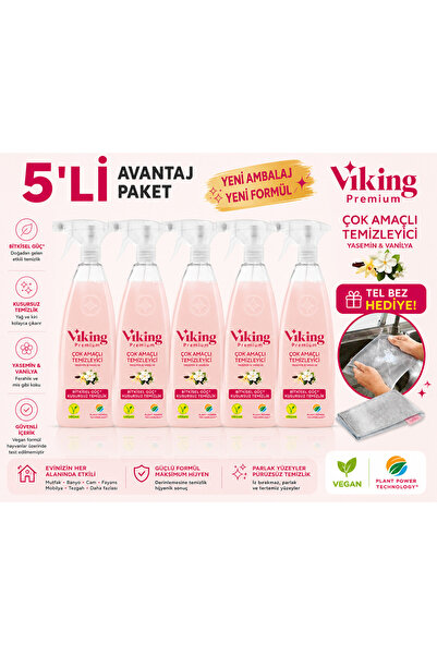 Viking Premium Çok Amaçlı Yasemin & Vanilya 750 ML 5 Adet + Tel Bez Hediyeli
