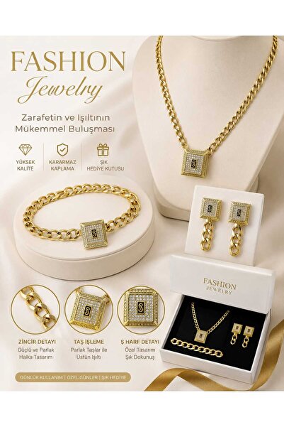 Symrna 14K ALTIN KAPLAMA KOLYE BİLEKLİK KÜPE SETİ