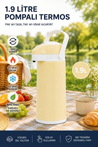 Galeriyo 1.9 Litre Termos Çay Termosu Su Termosu Sarı