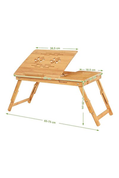 ASTERA Height Adjustable Bamboo Laptop Stand, Bed Table, 5 Tilt Angles, with ...