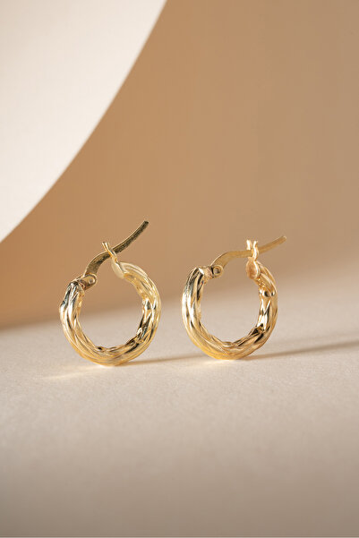 Nereze 925 Ayar Gümüş Gold Kaplama Çizgili 18 mm Şarnel Halka Küpe