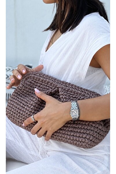 Kadın El Örgüsü Rafya Clutch Çanta – Astarlı El Çantası – 30 cm – Şık Günlük ve Özel Gün Çantası