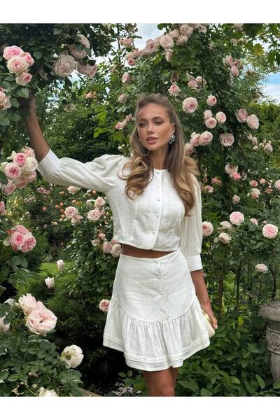 TAYT VEGAS Pera Keten Stylish Summer Two-Piece Set