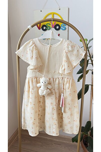 VOSVOSBABY Beige Flowered Muslin Dress