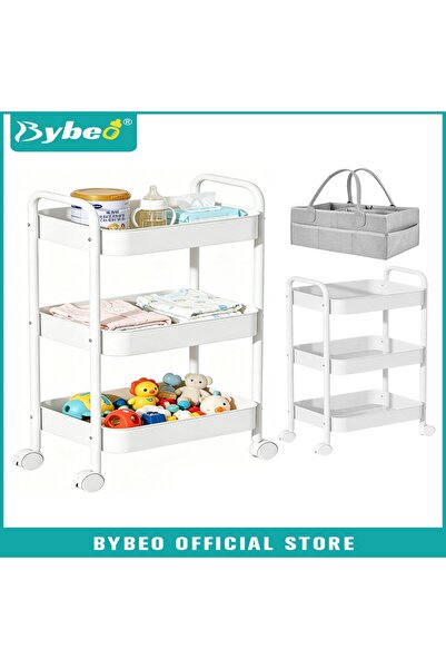 BYBEO 2-in-1 Baby Diaper Cart & Nursery Organizer, 3-Tier Mobile Utility Cart...