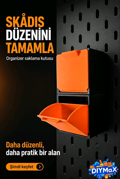 DIYMaX Skadis Uyumlu Çekmeceli Organizer | Kilitli Saklama Kutusu Pano Düzenl...
