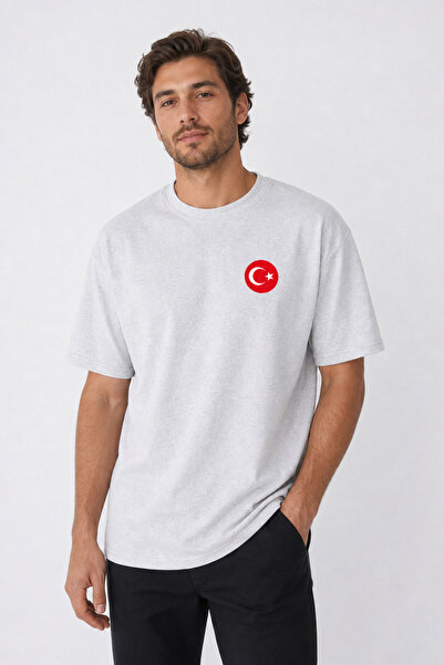 TREND EMMODA Men's Moon Star Turkish Flag Emblem Chest Printed Gray National ...