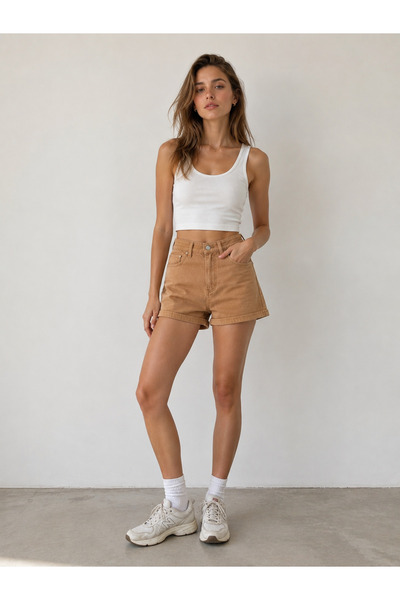 LB Laluna Butik Γυναικείο ύφασμα τζιν με διπλό σορτς ψηλόμεσο