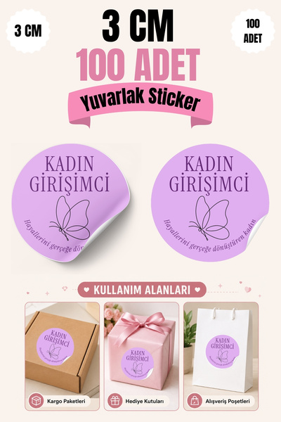 qoeuyl boutique Female Entrepreneur No:2 3 cm Round 100 Pieces Sticker Packag...