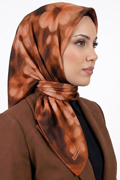 hadiora Women's Orange Floral Patterned Organic Cotton Soft Scarf