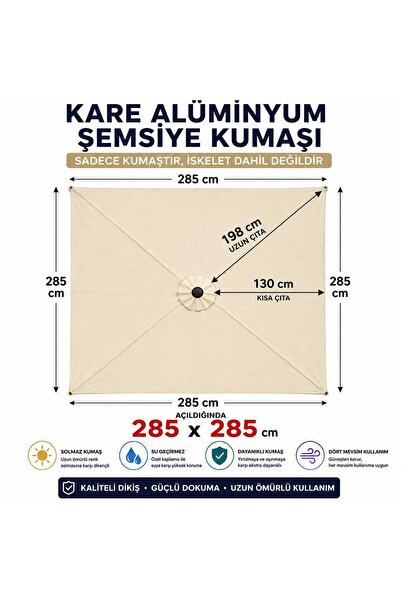 Şemsiyecim Kare Alüminyum Şemsiye Kumaşı 285x285 cm Sadece Kumaş