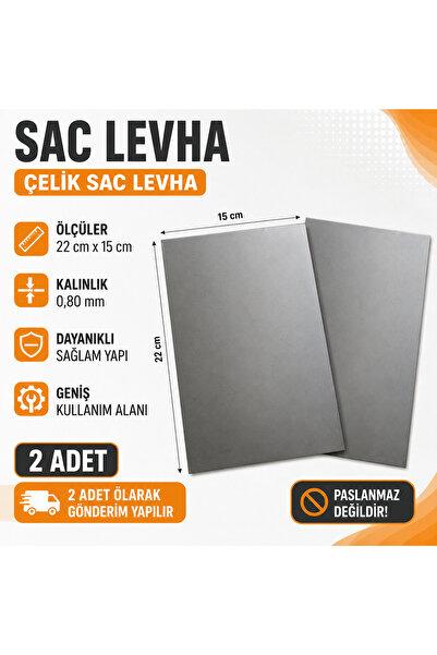 Home 2 Adet Çelik Sac Levha 22x15 cm 0,80 mm Metal Plaka Düz Sac Parça Hobi, ...