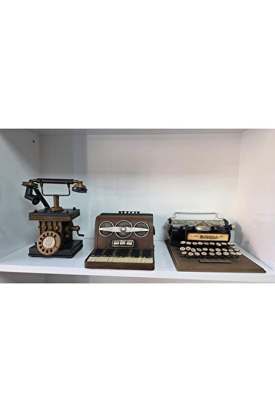 NOSTALJİM 3 LÜ SET DEKORATİF METAL TELEFON KUMBARA, DEKORATİF METAL AKORDİYON...