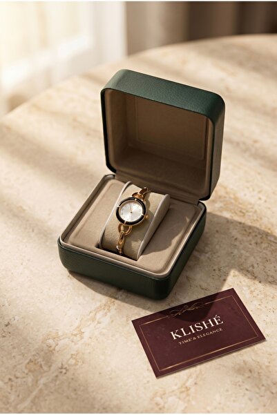 KLISHE Luxury Women's Steel Watch Gold Color & Black Dial Special Design Case...
