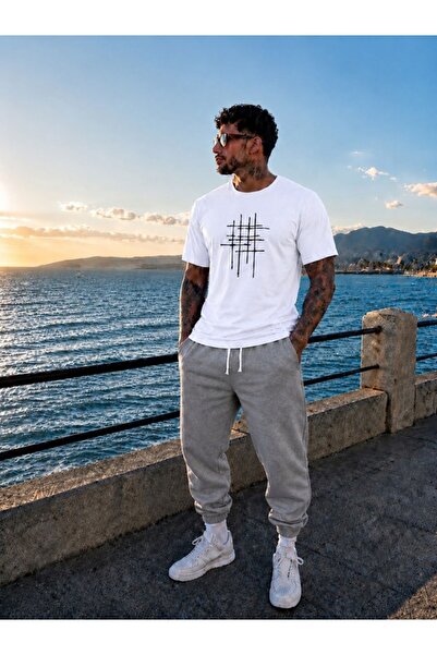 FAEL LİFE Unisex Wide-Let T-Shirt and Trackpants Set with Sticker Print