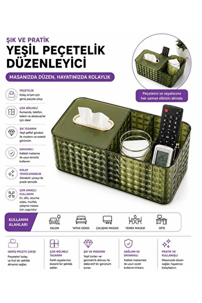 VitaMood Yaşam Green transparent napkin holder and desktop organizer multi-co...