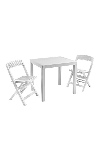 Progarden Set de grădină/terasă, POKER, 3 piese, polipropilenă, alb, 2 scaune...
