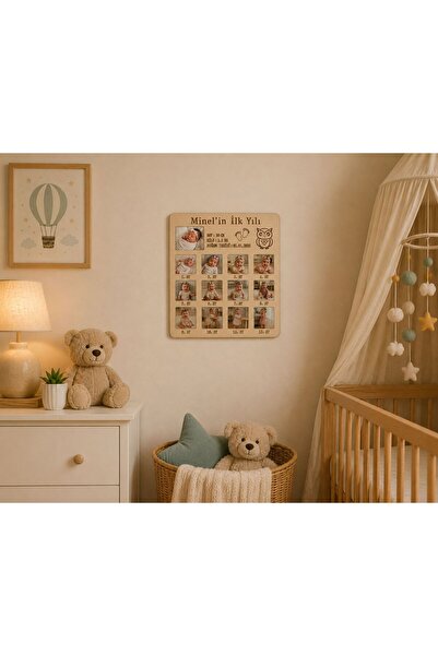 ArliaDesign Kişiye Özel İlk Yılım Ahşap Fotoğraf Çerçevesi - 12 Aylık Bebek A...