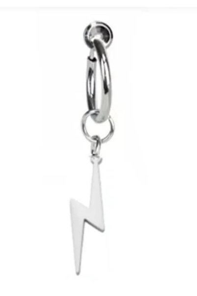 Jaida Moda Unisex Silver Color Non-Pierced Lightning Figure Dangle Steel Earrings