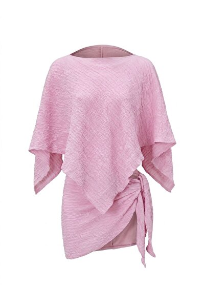 AQUELLA Textured Pink Poncho Pareo Set