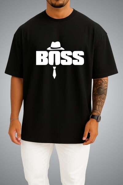 Bahriyeli Collection Oversize Father's Day Boss Chest Printed Unisex T-Shirt